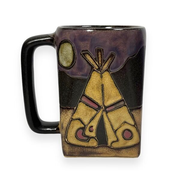Mara Stoneware Teepee Native American Campfire Design Handcrafted Coffee Tea Mug - Picture 3 of 7